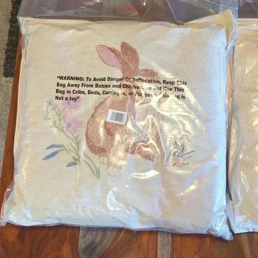 2 Printed Bunny Easter Square Throw Pillow W/ Zipper Ivory Threshold